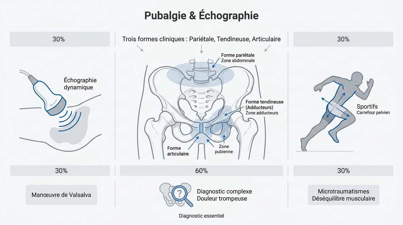 Examen d'échographie pour le diagnostic d'une pubalgie chez un sportif